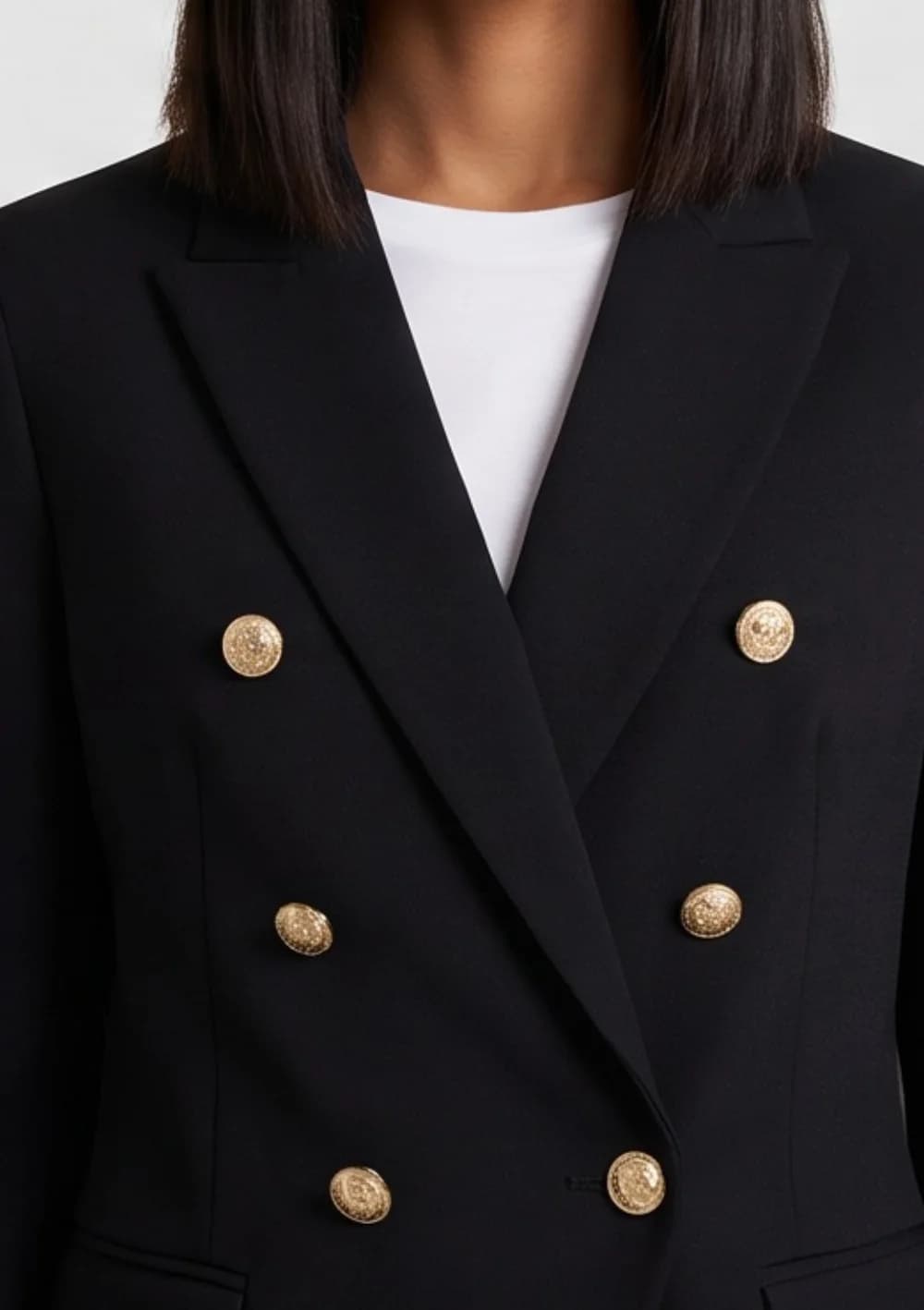 A close-up detail of the garment on the model