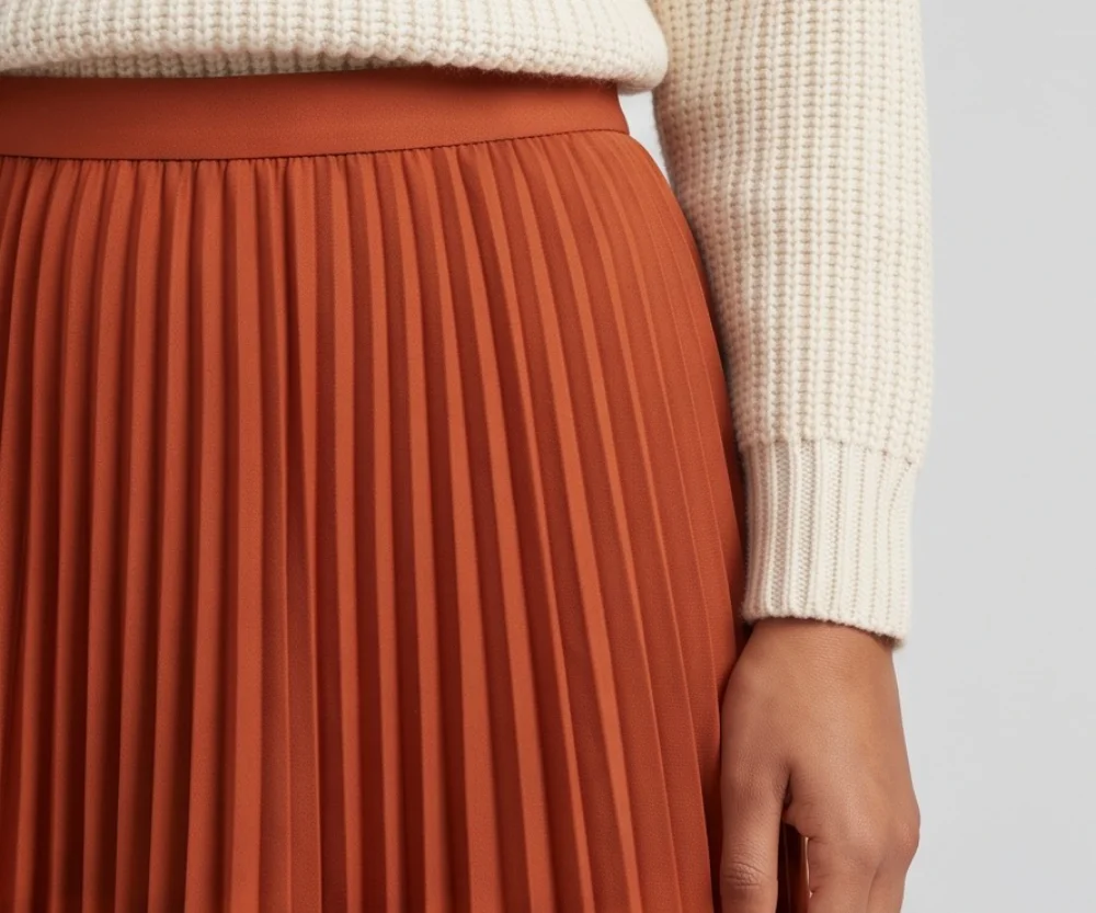 A close-up detail of the garment on the model