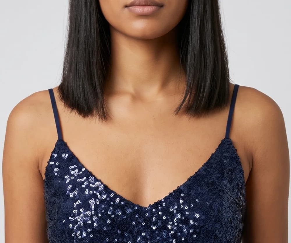 A close-up detail of the garment on the model