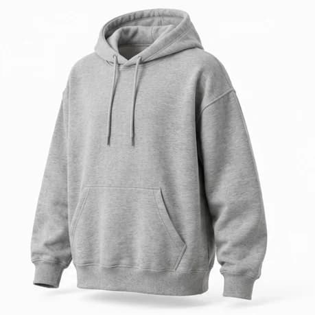 Grey hoodie as a ghost mannequin, 3/4 Front Right