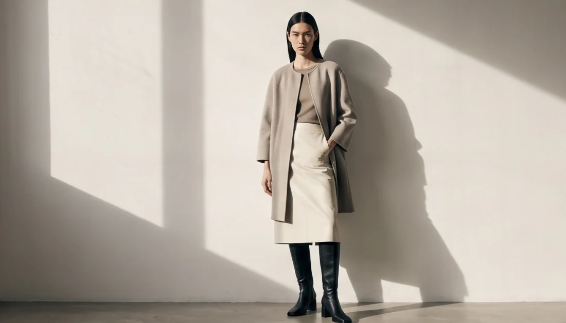 Knee-high leather boots, on the model