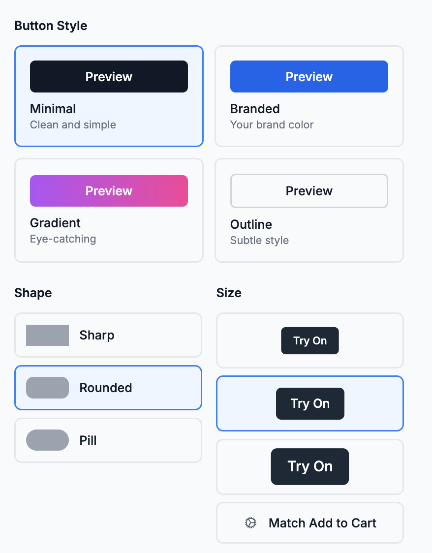 Button Customization - Button style, shape and size options